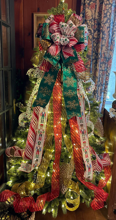 The Bethany Red Gold & Green Nutcracker XXL Christmas Tree Topper Bow