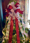 The Allison Red Silver & White XL Snowflake Christmas Tree Topper Bow