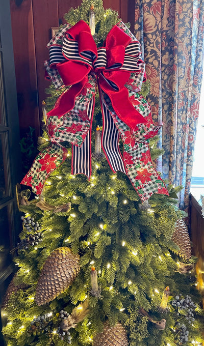 The Christine Red & Black Velvet Christmas Tree Topper Bow