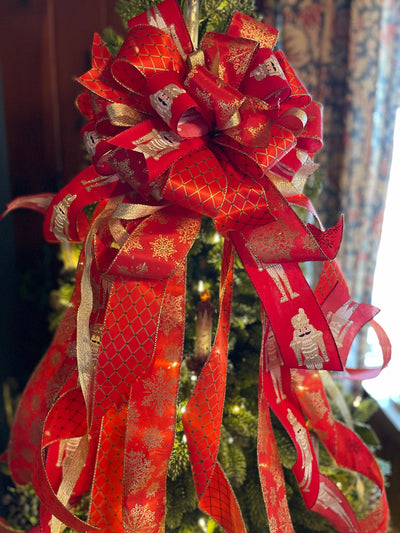 The Archibald Red & Gold Christmas Tree Topper Bow