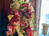 The Amanda Cranberry Red & Gold Christmas Tree Topper Bow, Reindeer Bow, Xmas bow, tree trimming bow, wreath bow, swag bow