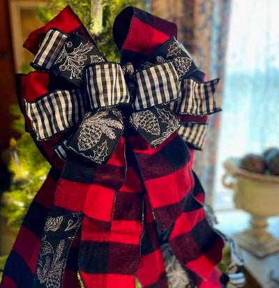 The Karen Red Black & White Check Christmas Tree Topper Bow