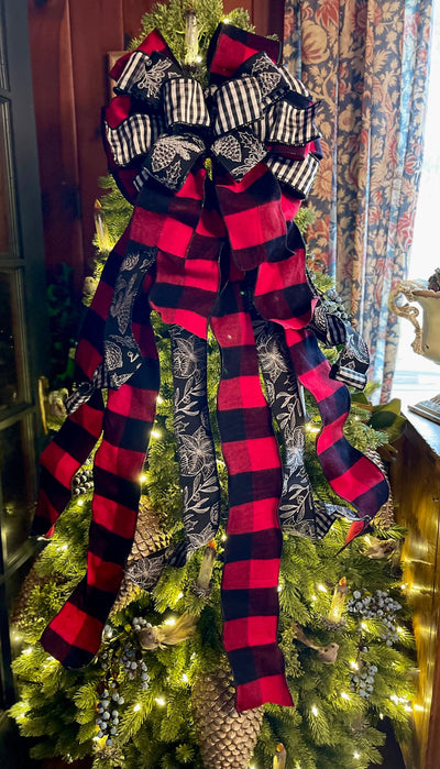 The Karen Red Black & White Check Christmas Tree Topper Bow