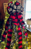 The Karen Red Black & White Check Christmas Tree Topper Bow