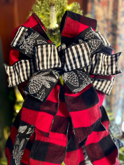 The Karen Red Black & White Check Christmas Tree Topper Bow