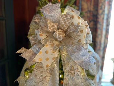 The Jude White Gold & Silver Christmas Tree Topper bow