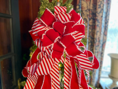 The Alma Red & White Peppermint Christmas Tree Topper Bow