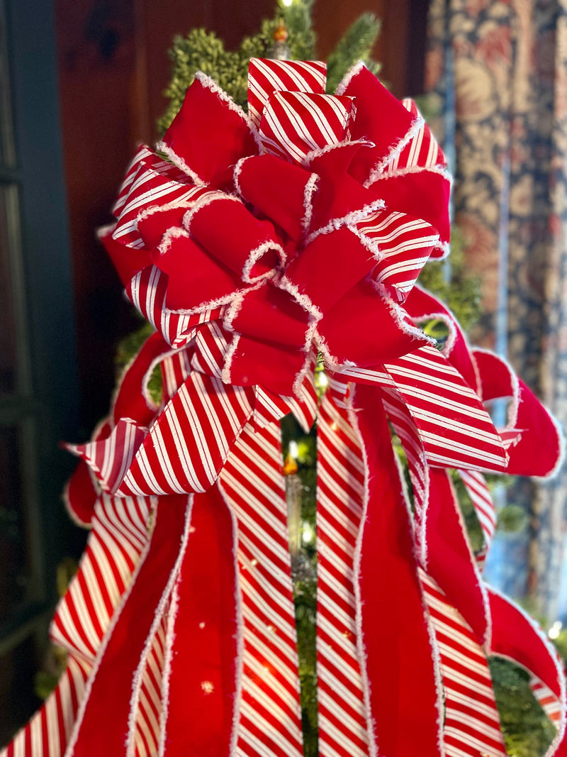 The Alma Red & White Peppermint Christmas Tree Topper Bow