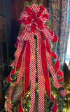 The Alma Red & White Peppermint Christmas Tree Topper Bow