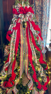 The Samara Red Green & White Christmas Tree Topper Bow
