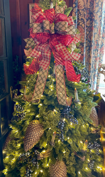 The Shannon Red & Green Christmas Tree Topper Bow