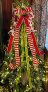 The Whoville Red White & Green Whimsical Christmas Tree Topper Bow