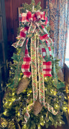 The Maryanne Red Green & White Christmas Tree Topper Bow