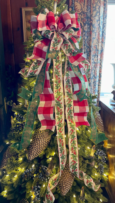 The Maryanne Red Green & White Christmas Tree Topper Bow