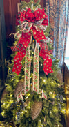 The Tamara Red Green & White Christmas Tree Topper Bow