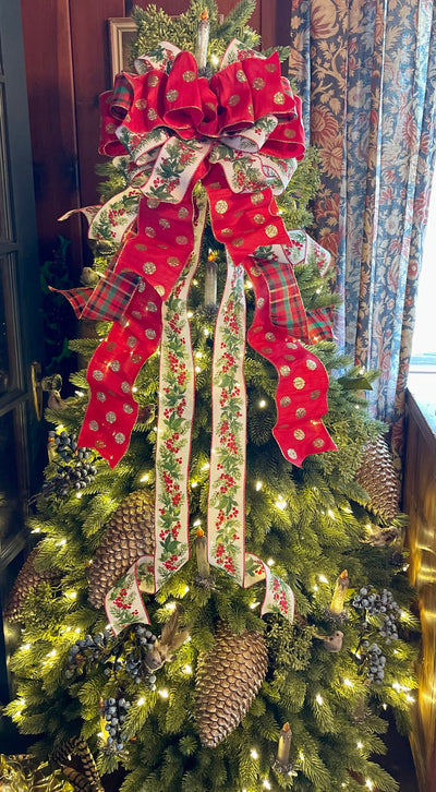 The Tamara Red Green & White Christmas Tree Topper Bow