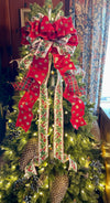 The Tamara Red Green & White Christmas Tree Topper Bow