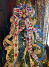 The Pierre Royal Blue Red Black & Gold Christmas Tree Topper Bow