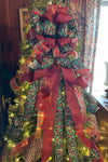 The Francine Black Red & Gold Check Christmas Tree Topper Bow