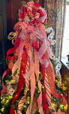 The Molly Pink Red & Lime Green Whimsical Christmas Tree Topper Bow