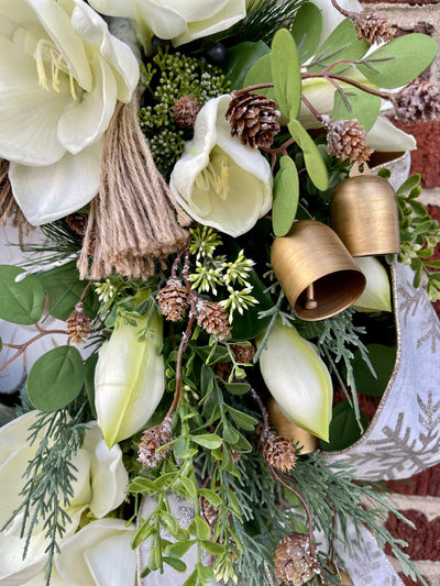 The Lanie White Amaryllis Christmas Wreath For Front Door