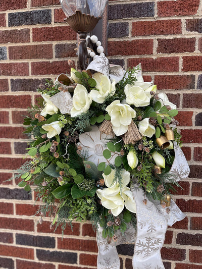 The Lanie White Amaryllis Christmas Wreath For Front Door