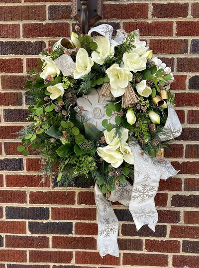 The Lanie White Amaryllis Christmas Wreath For Front Door