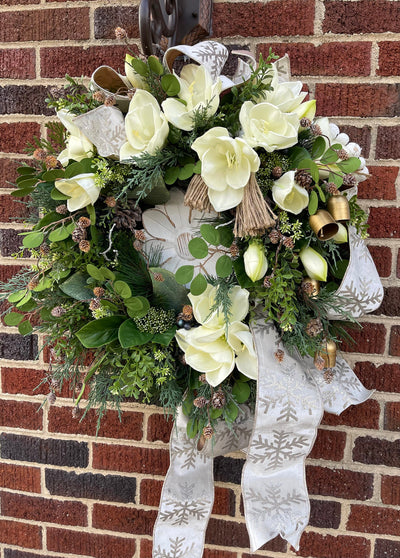 The Lanie White Amaryllis Christmas Wreath For Front Door