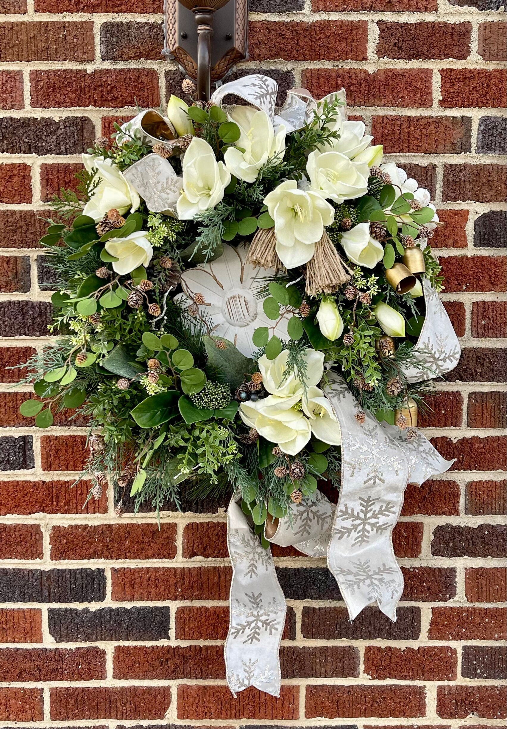 The Lanie White Amaryllis Christmas Wreath For Front Door