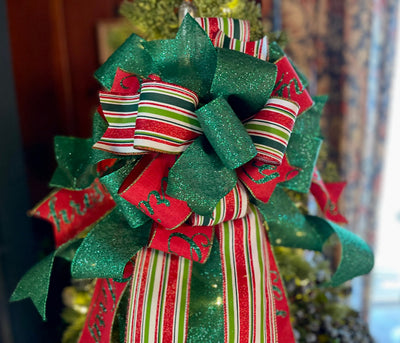 The Tiffany Red Green & White Christmas Tree Topper Bow