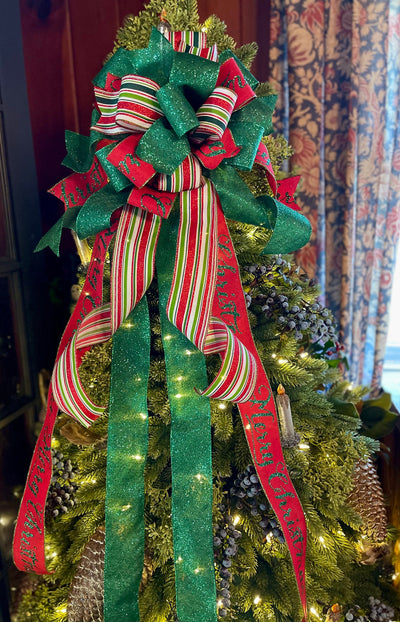 The Tiffany Red Green & White Christmas Tree Topper Bow