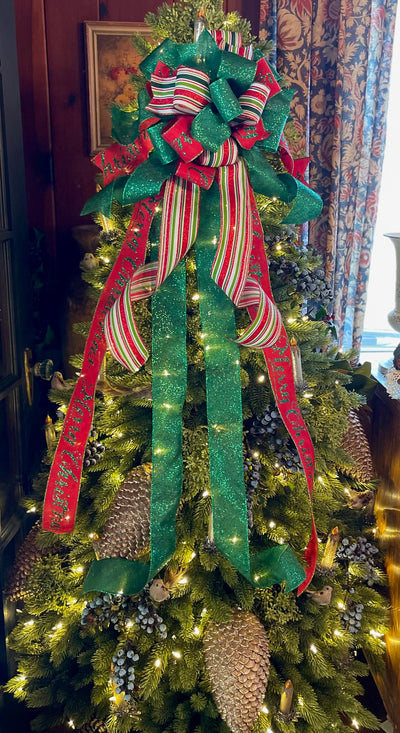 The Tiffany Red Green & White Christmas Tree Topper Bow