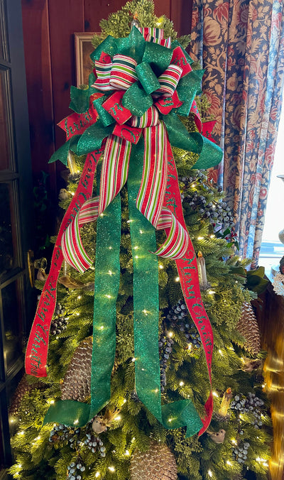 The Tiffany Red Green & White Christmas Tree Topper Bow