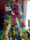 The Caitlin Red Green & Blue Christmas Tree Topper Bow