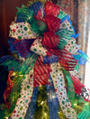 The Caitlin Red Green & Blue Christmas Tree Topper Bow