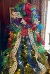 The Caitlin Red Green & Blue Christmas Tree Topper Bow