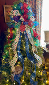 The Caitlin Red Green & Blue Christmas Tree Topper Bow