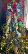 The Caitlin Red Green & Blue Christmas Tree Topper Bow