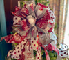 The Julia Cranberry Grey & White Christmas tree topper Bow