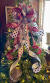 The Julia Cranberry Grey & White Christmas tree topper Bow