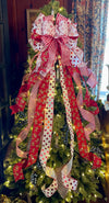 The Ginger Red & White Gingerbread Christmas Tree Topper Bow