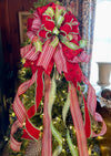 The Margaret Red Lime Green & White Christmas Tree Topper Bow