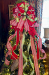 The Margaret Red Lime Green & White Christmas Tree Topper Bow