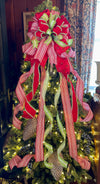 The Margaret Red Lime Green & White Christmas Tree Topper Bow