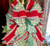 The Mindy Red Mint Green & White Christmas Tree Topper Bow