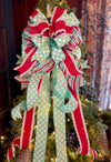 The Mindy Red Mint Green & White Christmas Tree Topper Bow