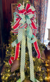 The Mindy Red Mint Green & White Christmas Tree Topper Bow