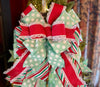 The Mindy Red Mint Green & White Christmas Tree Topper Bow