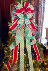 The Mindy Red Mint Green & White Christmas Tree Topper Bow