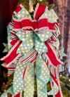 The Mindy Red Mint Green & White Christmas Tree Topper Bow